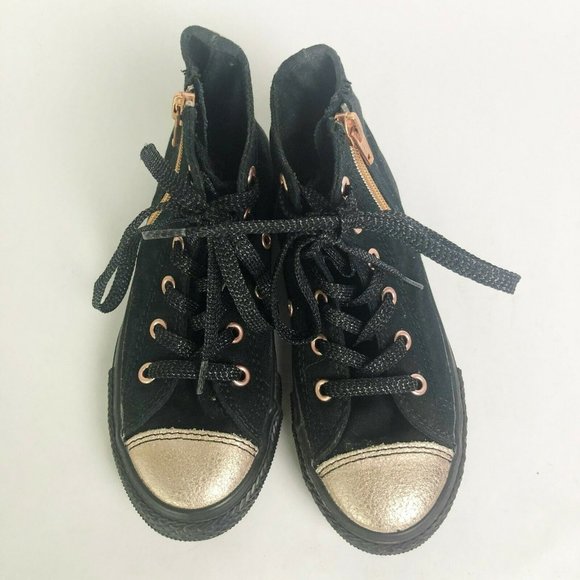 Converse Kids Size 12 Chuck Taylor All Star Black Rose Gold Shoes Sneakers Hi Si - Picture 3 of 8